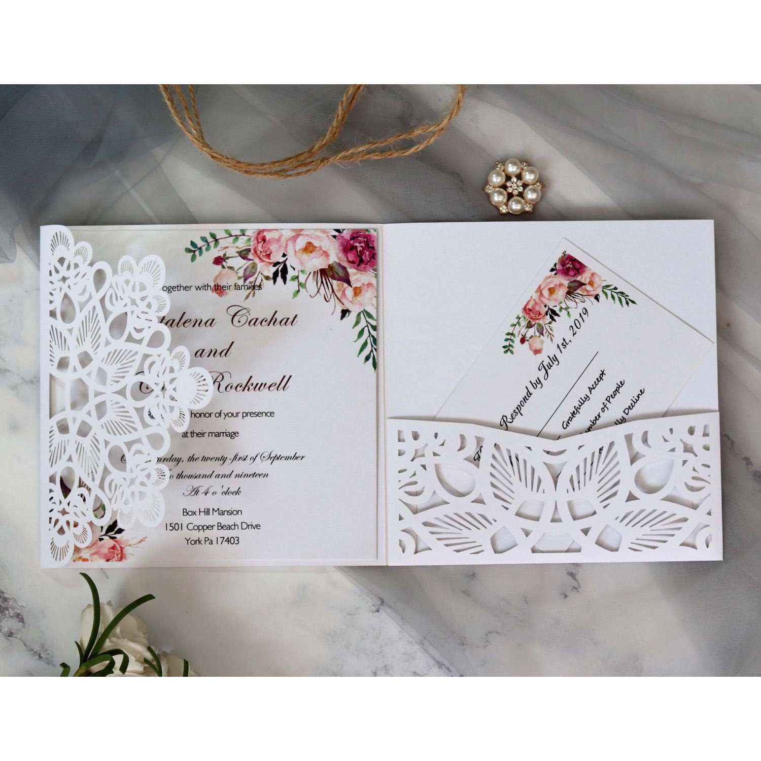 Square Modern Invitation Card Laser Cut Paper Atrovirens Card